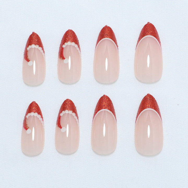 Artistic French Tip Press-On Nails with Glitter Accents Bowlift