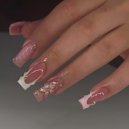 Artistic Floral Press-On Nail Extensions Bowlift