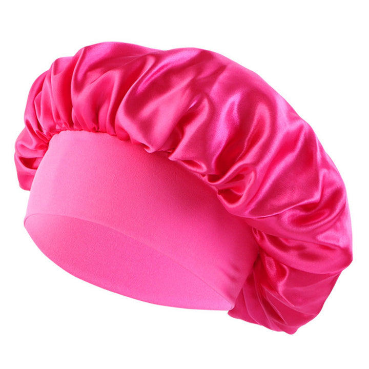 Satin sleep bonnet with wide protective elastic band Bowlift