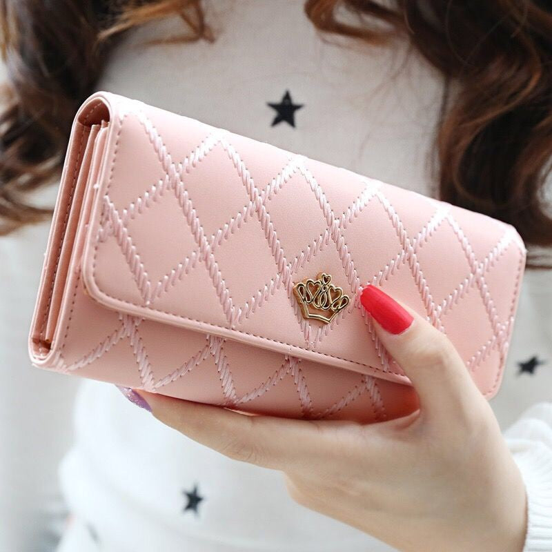 Quilted Long Wallet Clutch with Card Organizer and Coin Compartment Bowlift