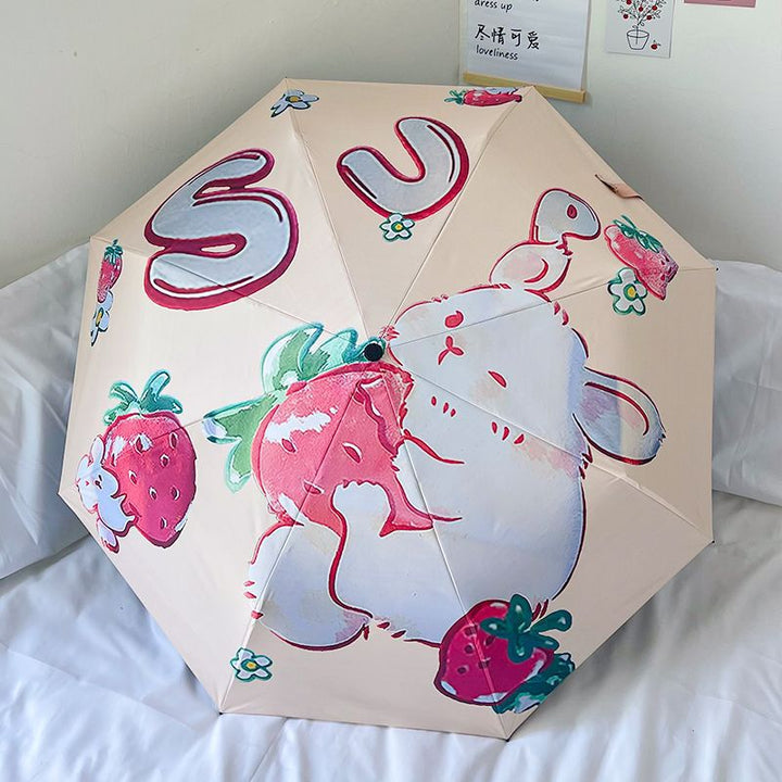 Ladies folding umbrella with cheerful strawberry motif Bowlift