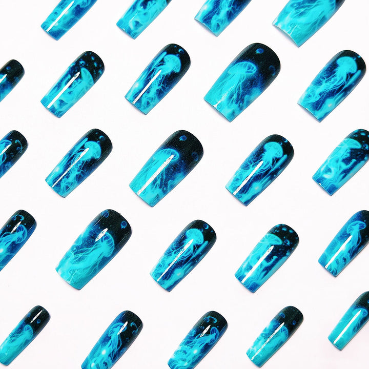 Artistic Glow-in-the-Dark Jellyfish Nail Art Bowlift