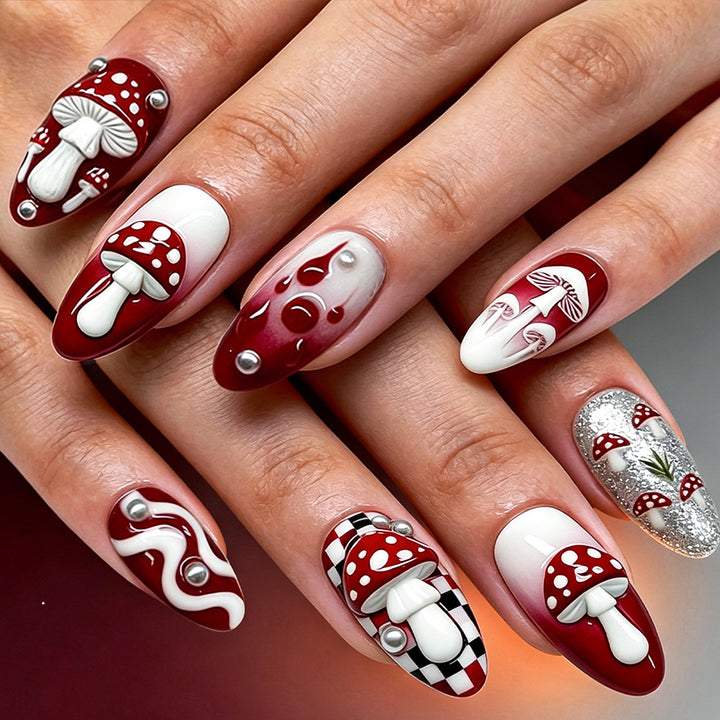 Artistic Mushroom Design Press-On Nail Set Bowlift