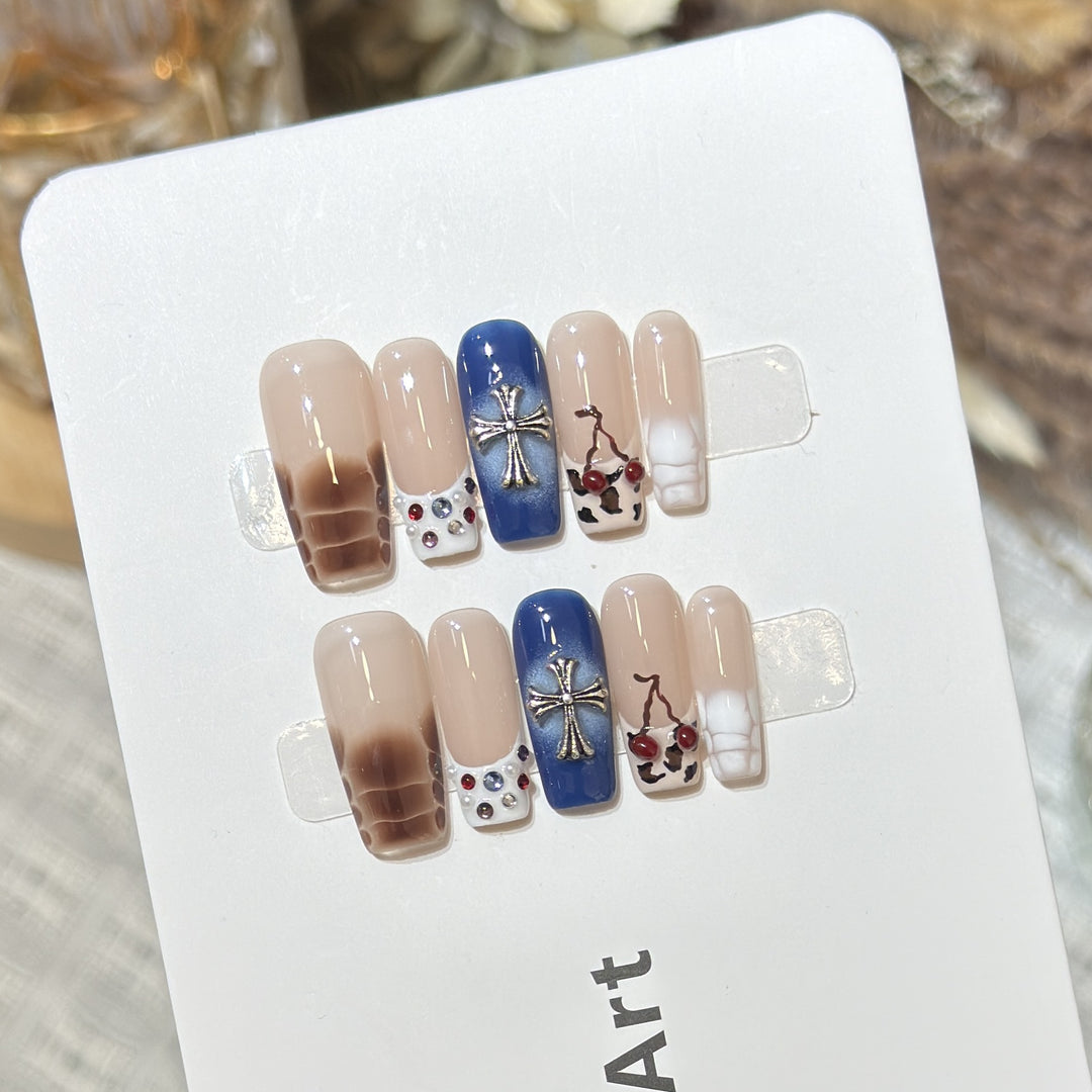 Decorative Press-On Nail Art Set with Unique Graphic Designs Bowlift
