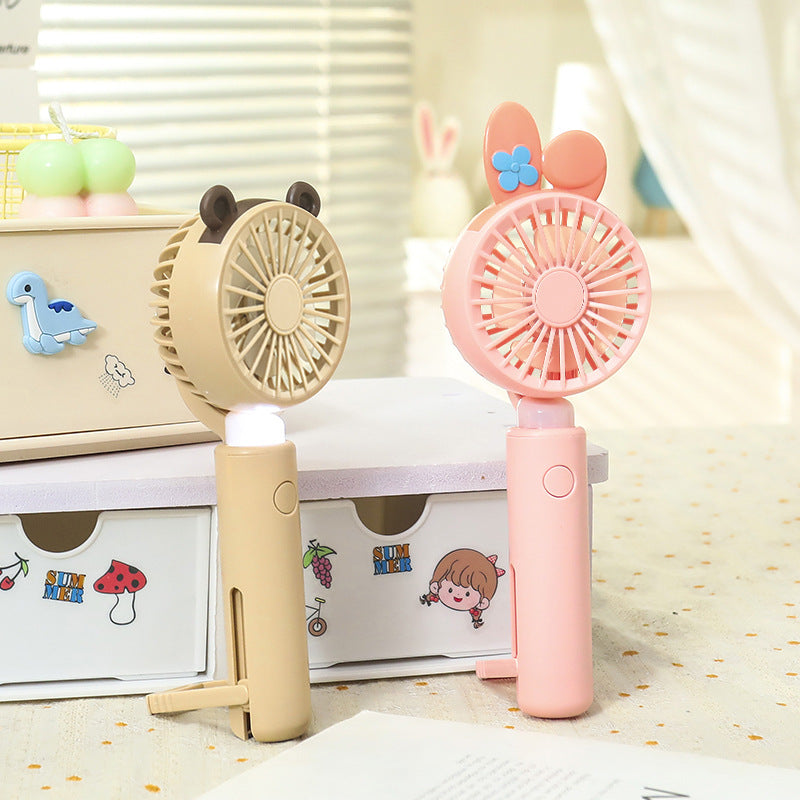 Ladies portable handheld fan with integrated LED light and animal ear design Bowlift