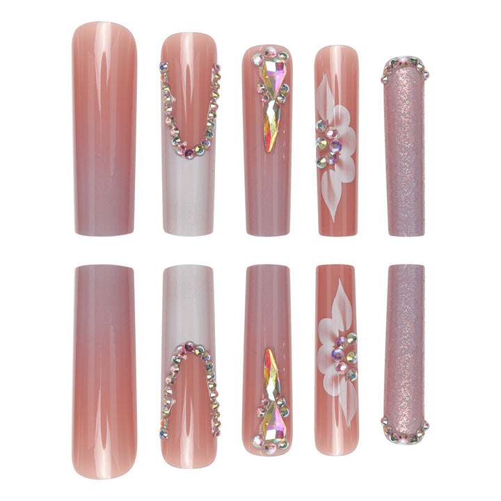 Elegant Floral Design Long Press-On Nails Bowlift