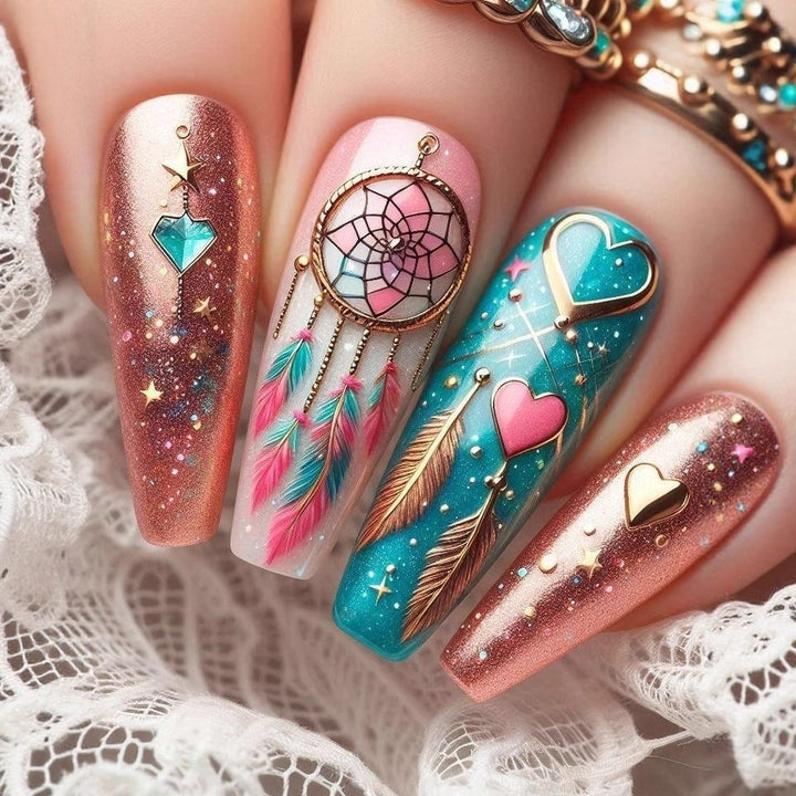 Artificial nail set with stunning 3D designs and glitter accents Bowlift