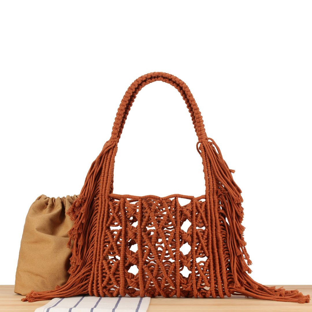 Macrame crossbody bag with fringes and inner pocket Bowlift