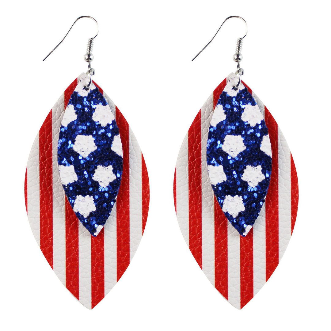 Women's star stripe print faux leather drop earrings with fishhook Bowlift