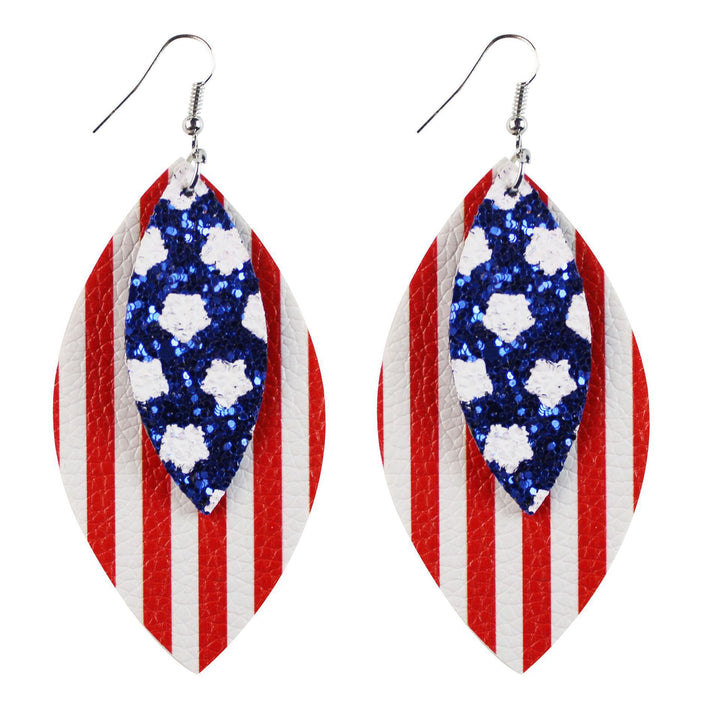 Women's star stripe print faux leather drop earrings with fishhook Bowlift