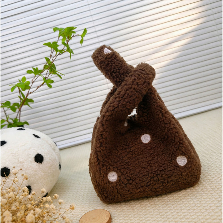 Compact Fuzzy Polka Dot Sling Bag Bowlift