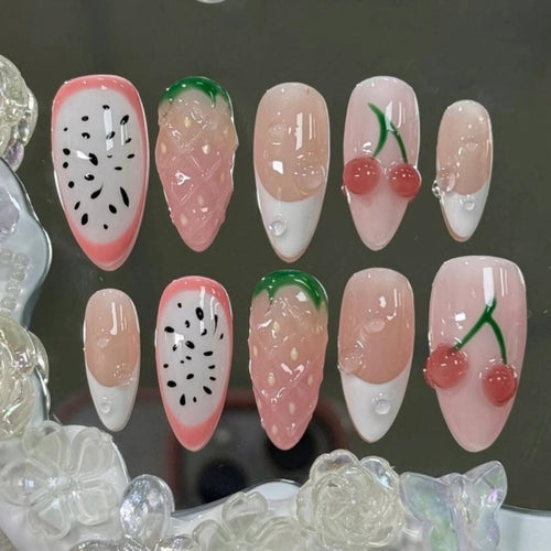 Artistic Fruit-Themed Press-On Nail Set Bowlift