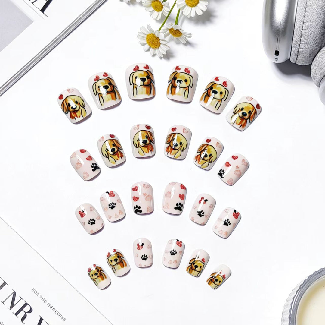 Artificial nails with cute dog friend design Bowlift