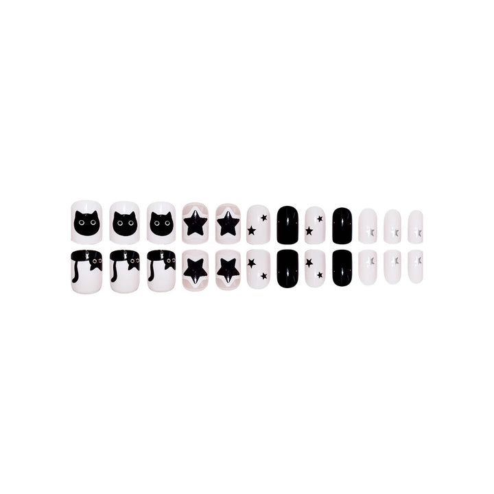 Playful Cat and Star-Themed Press-On Nail Art Extensions Bowlift