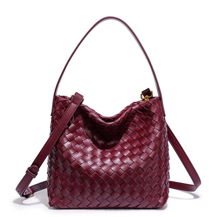 Elegant Woven Leather Shoulder Bag Bowlift