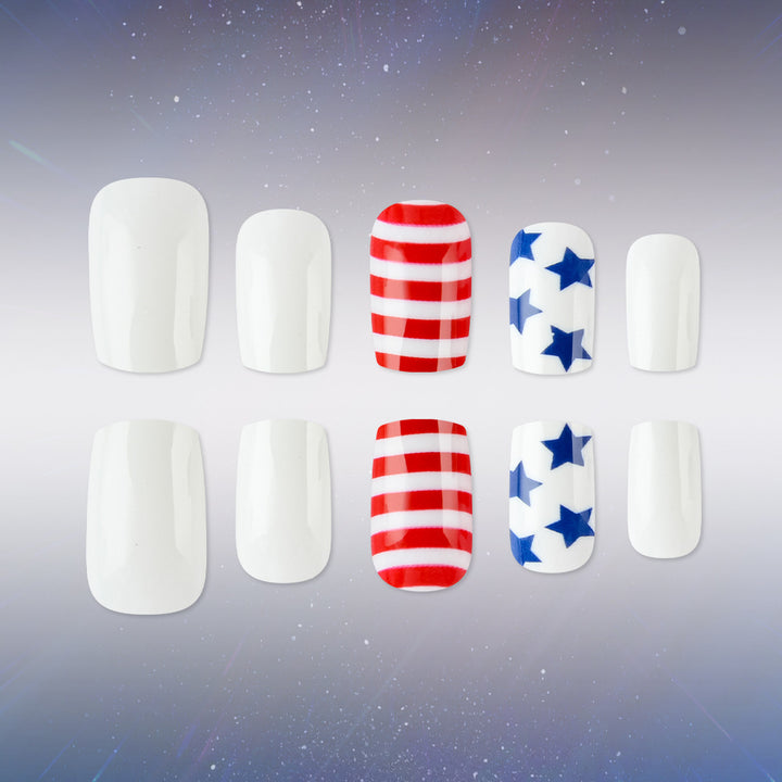 Women's nan patriotic press-on manicure kit with glossy gel finish and long coffin shape Bowlift