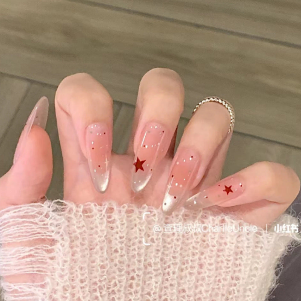Artistic Press-On Nail Set with Floral and Gemstone Accents Bowlift