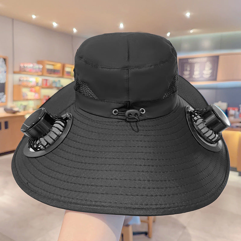 Bbreathable sun hat with two integrated mini fans, wide brim and adjustable chin strap Bowlift