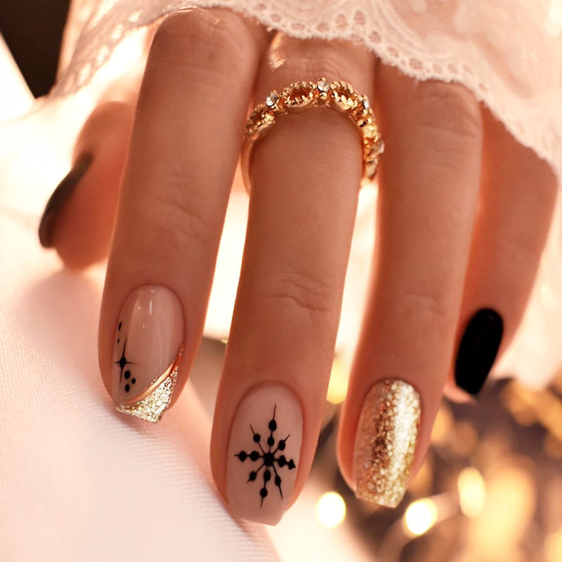Decorative Snowflake and Glitter Press-On Nail Set Bowlift