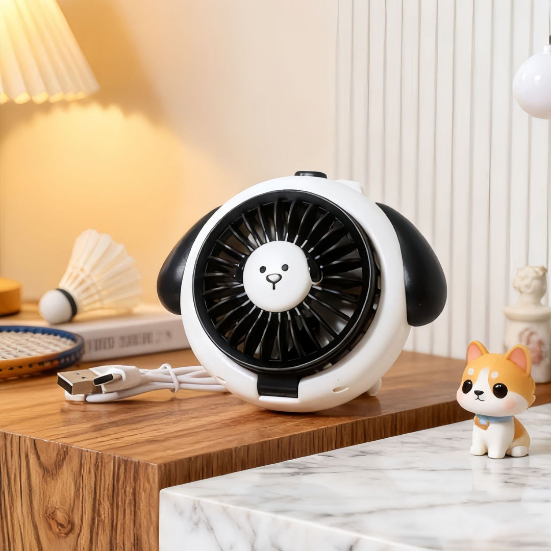 Ladies Hand Fan in playful dog design Bowlift