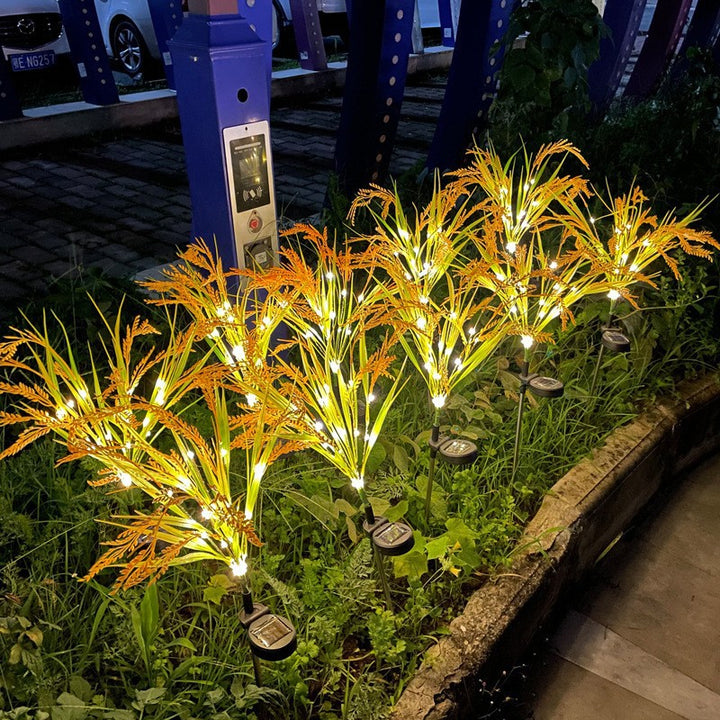 Solar LED Ornamental Grass Pathway Stake Lights With Integrated Solar Panel Bowlift
