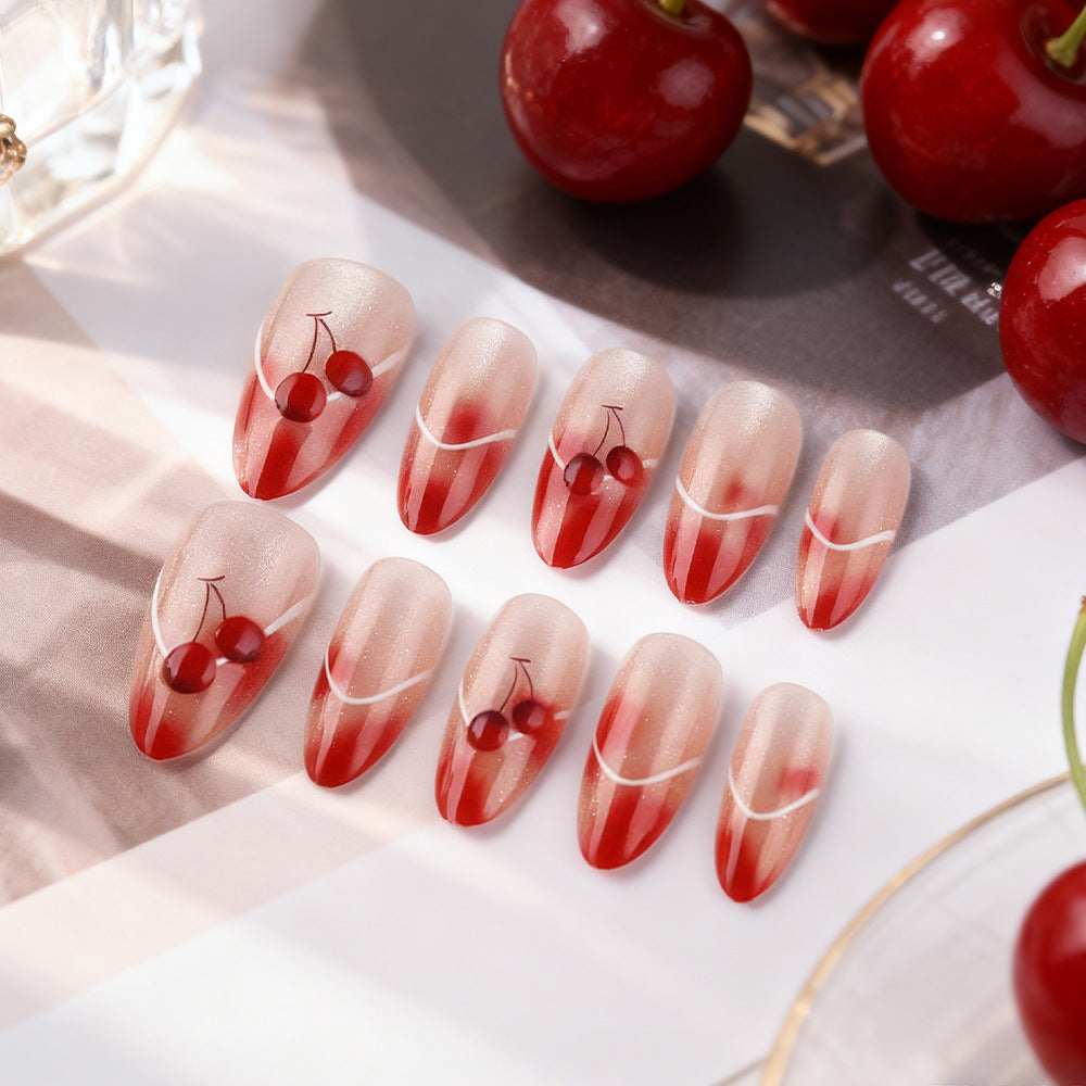 Cherry-Themed Press-On Nail Art Set Bowlift