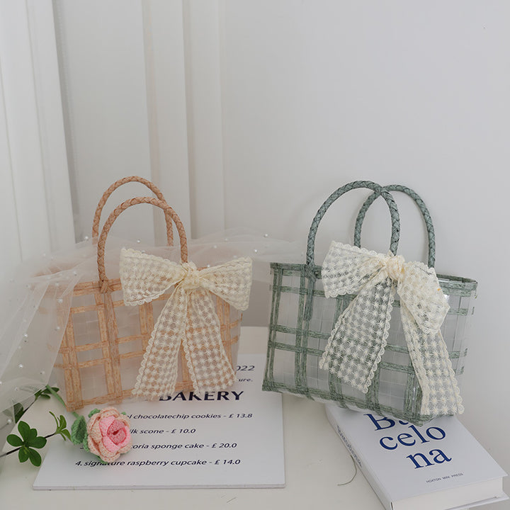 Handcrafted basket bag with elegant bow applique Bowlift