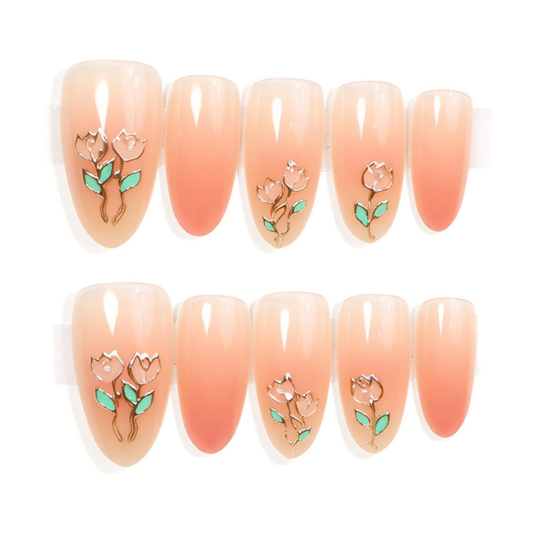 Artistic Floral Press-On Nails Set Bowlift