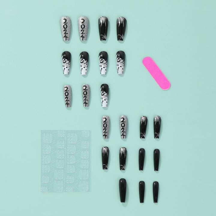 Artificial nails in elegant black and white design Bowlift