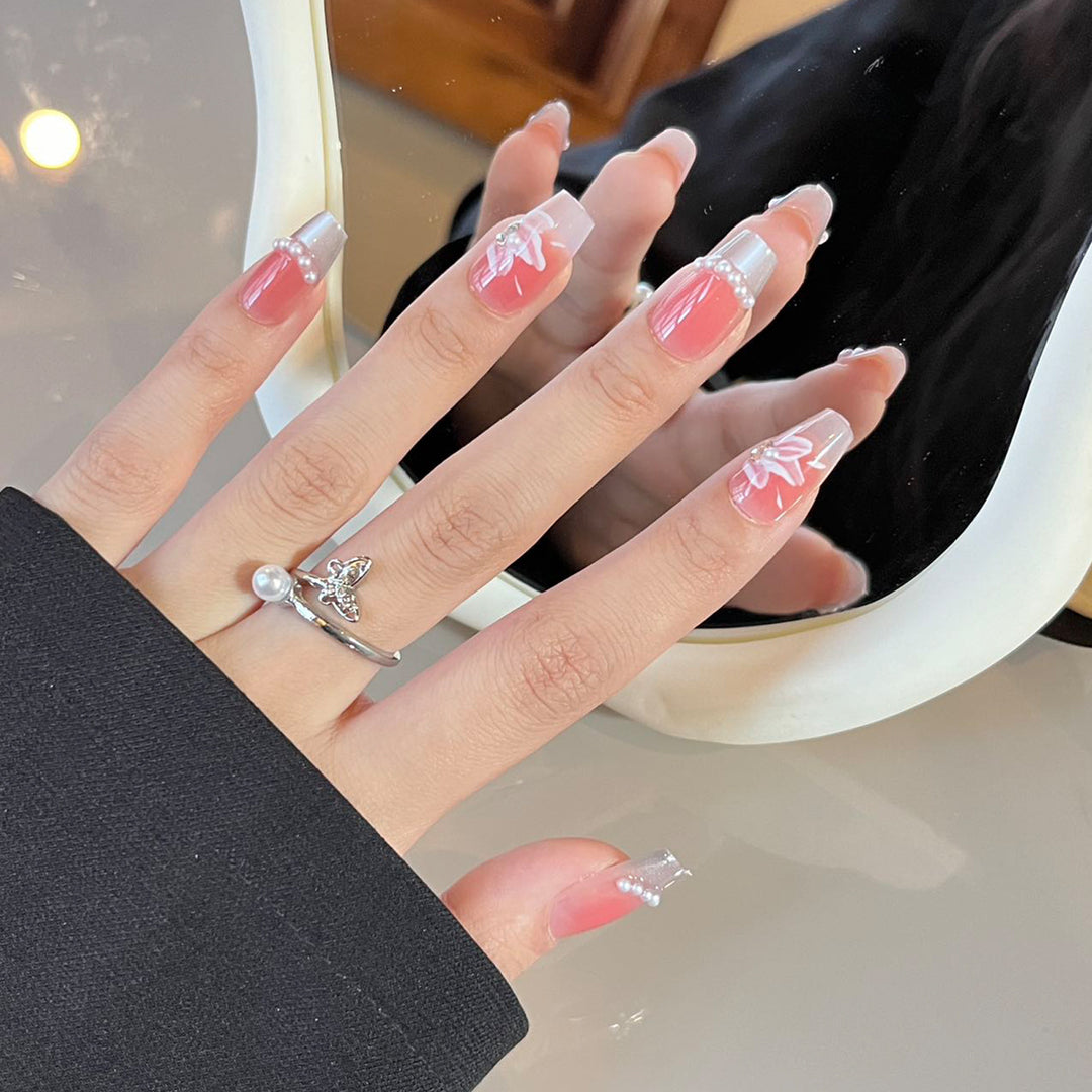 Elegant Long Press-On Nails Set with Artistic Tips Bowlift