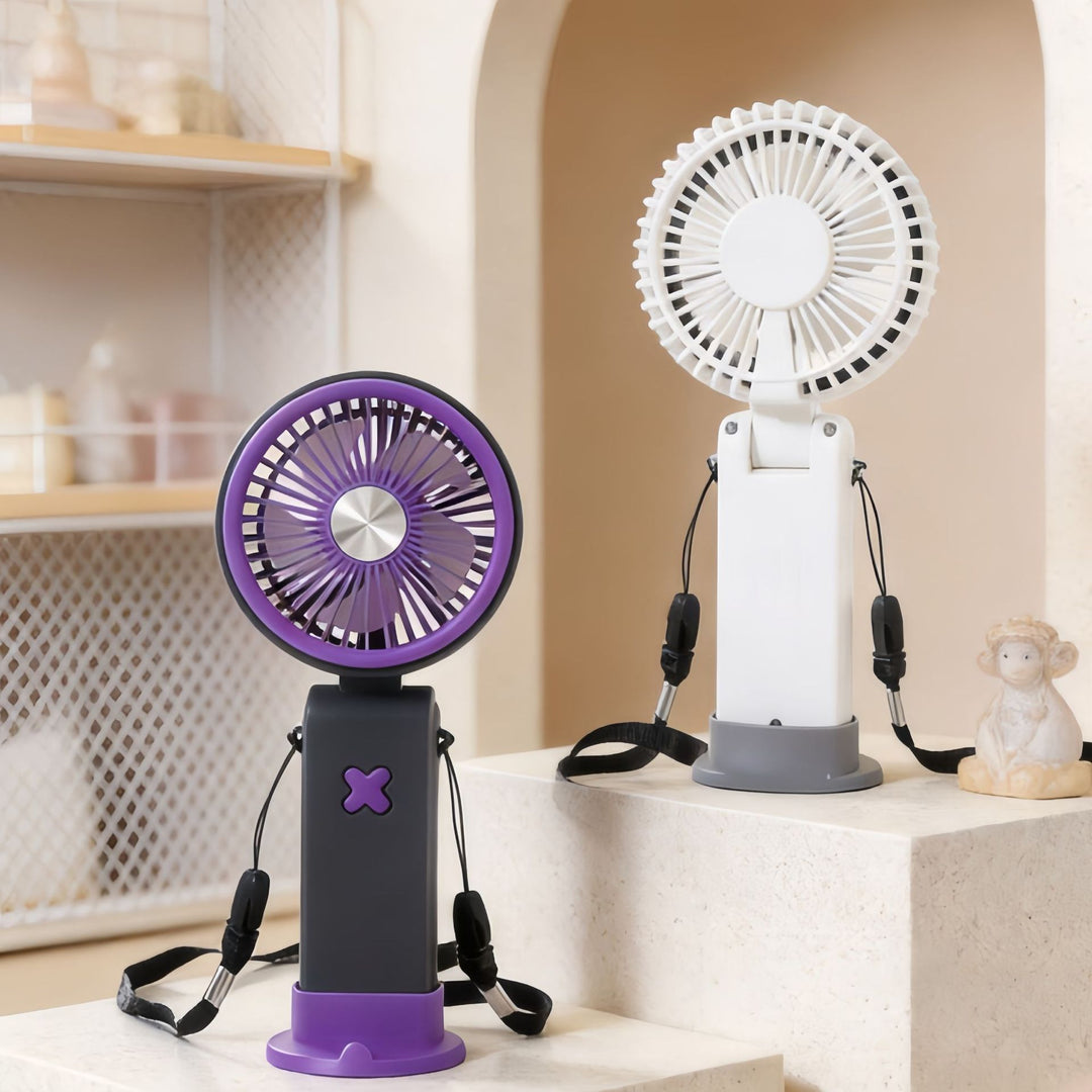 Unisex compact portable USB desk fan with rechargeable battery, adjustable tilt head and carrying strap Bowlift