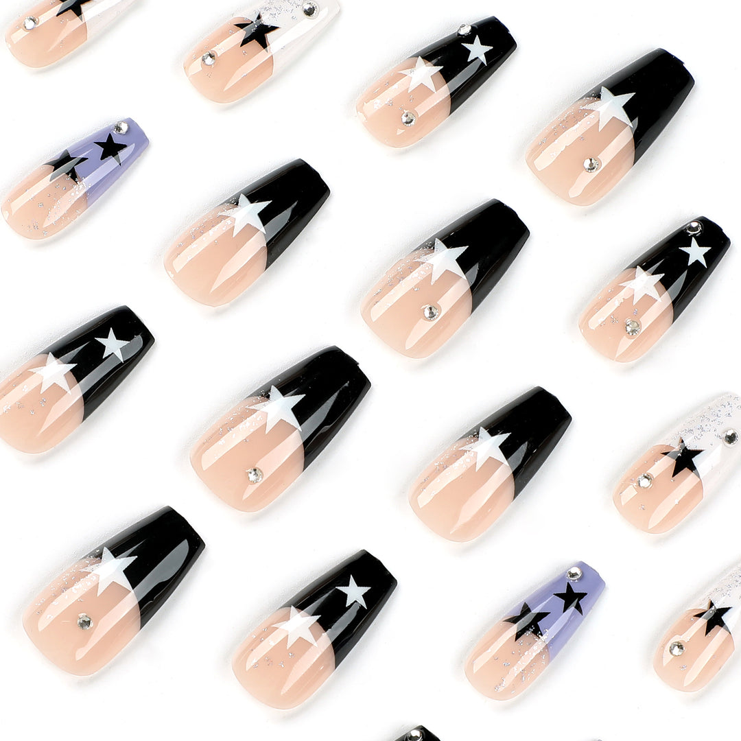 Artful Nail Extensions with Star Motif Bowlift