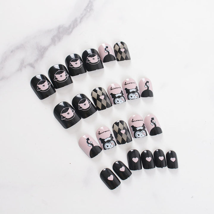 Premium artificial nail set with creative black and white designs Bowlift