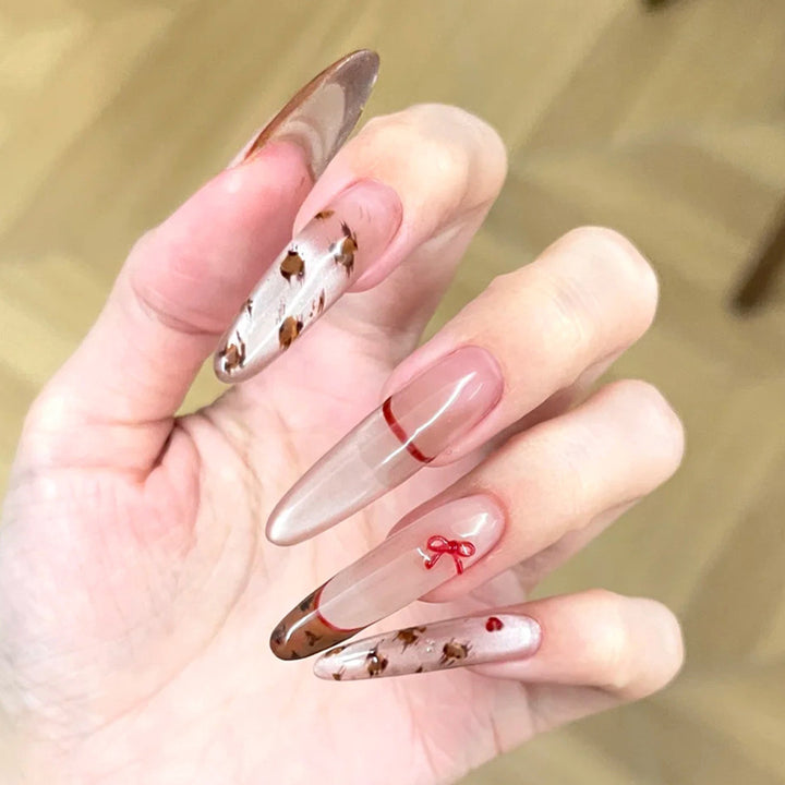 Stylish Press-On Nail Set with Artistic Leopard Design Bowlift