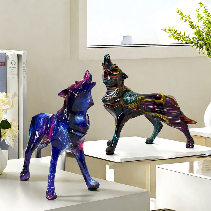 Unique wolf sculpture made of hand-painted resin Bowlift