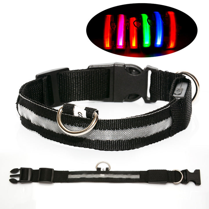 LED Light-Up Reflective Nylon Dog Collar with Quick-Release Buckle and Metal D-Ring Bowlift