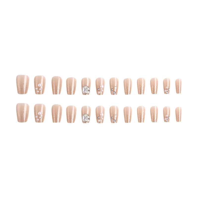 Artificial nail set with elegant pearl and glitter design Bowlift