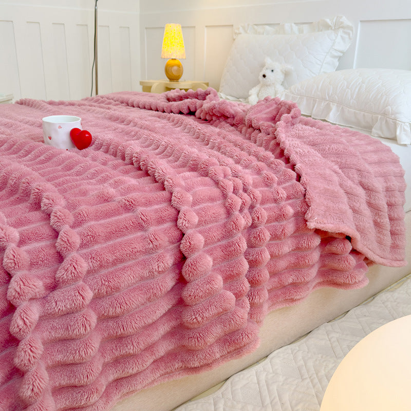 Women High-pile Cozy Blanket with Wave Pattern Bowlift