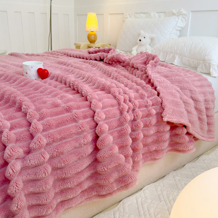 Women High-pile Cozy Blanket with Wave Pattern Bowlift