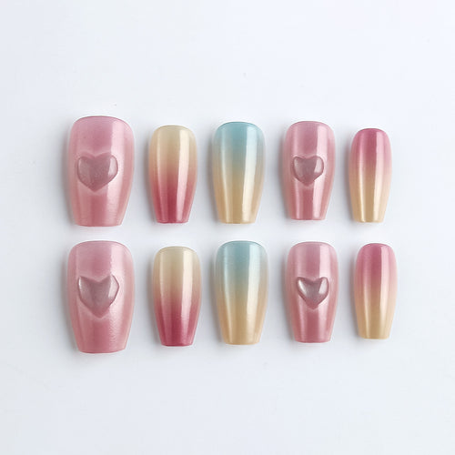 Heart-Embellished Gradient Press-On Nails Bowlift