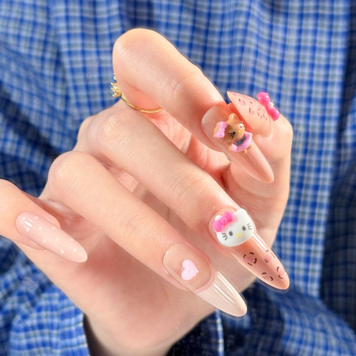 Cute Character Press-On Nails Set Bowlift