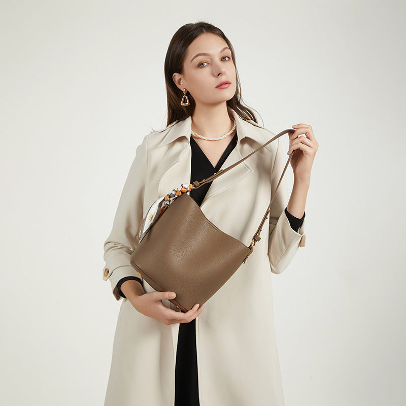 Textured Leather Bucket Bag Bowlift