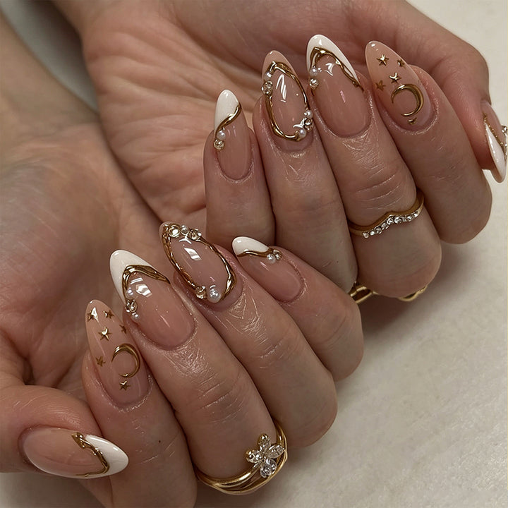 Elegant Nail Art with Glitter and Moon Designs Bowlift