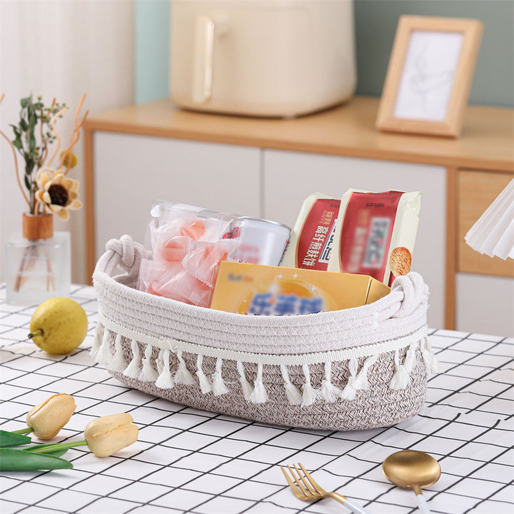 Women Decorative Storage Basket with Fringe Decoration Bowlift