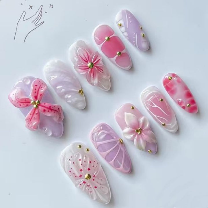 Artistic Floral Press-On Nail Collection Bowlift