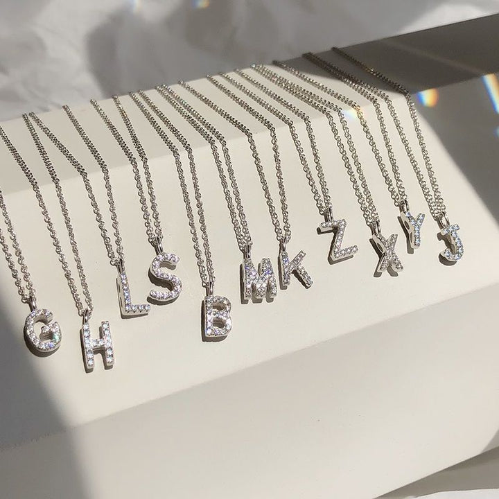 Dainty Pavé Cubic Zirconia Initial A Pendant Necklace Silver-Tone Chain Bowlift