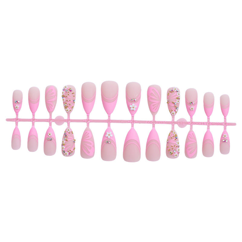 Decorative Press-On Nail Art Set with Gemstone and Floral Accents Bowlift