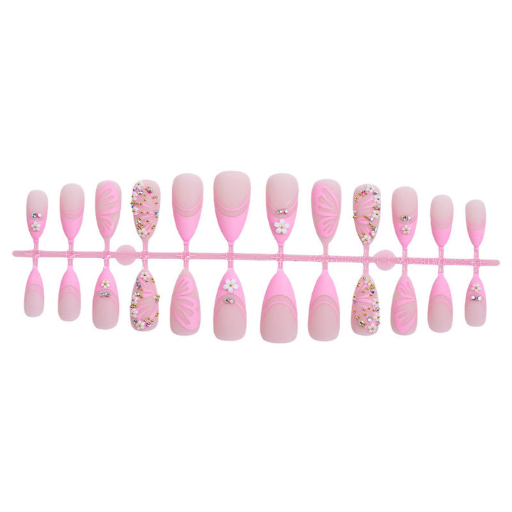 Decorative Press-On Nail Art Set with Gemstone and Floral Accents Bowlift