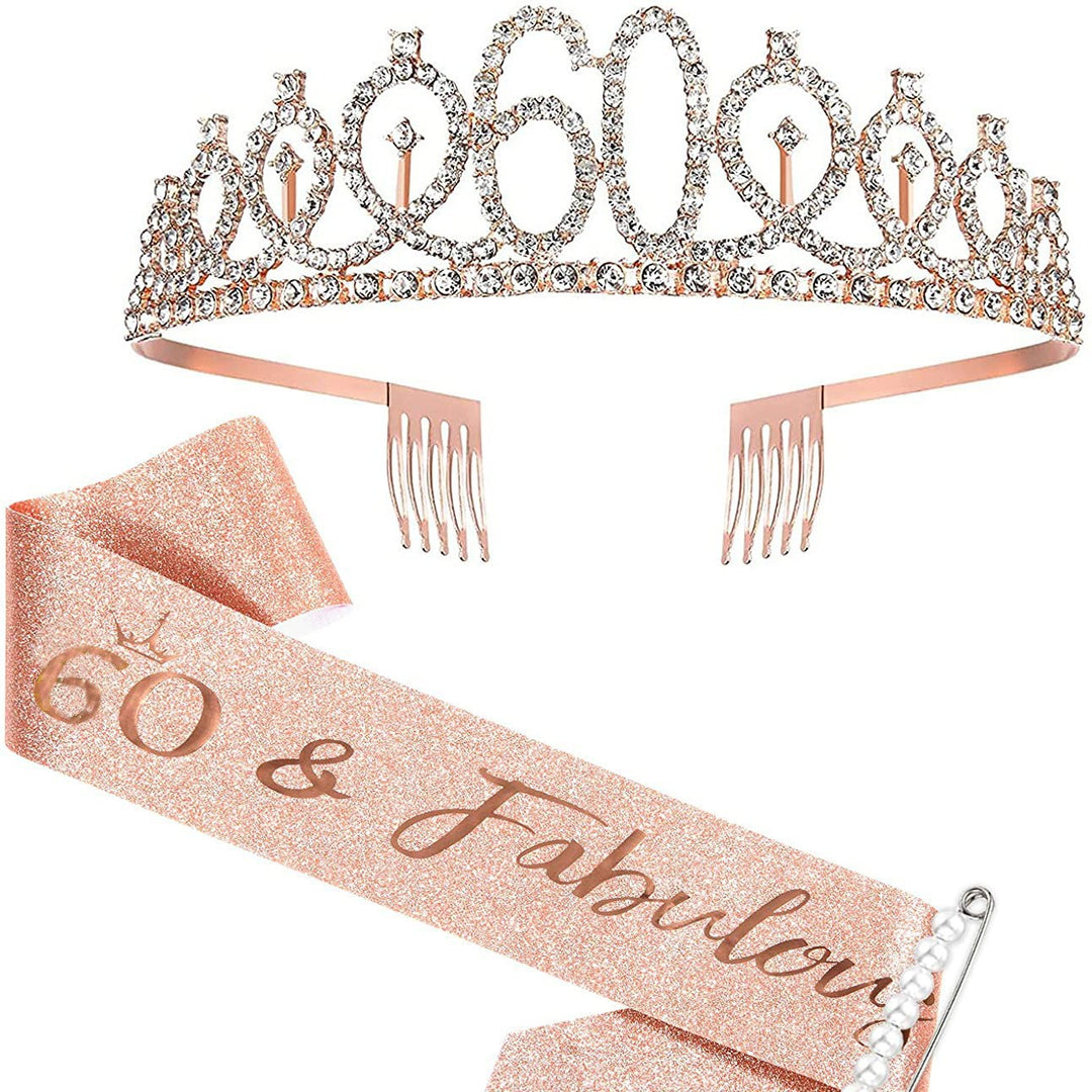 Women Crystal-Embellished Birthday Crown with Personalized Sash Bowlift