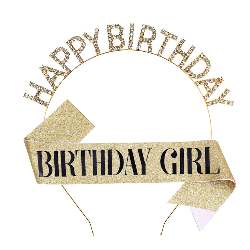 Ladies Glitter Headband with "Happy Birthday" Inscription Bowlift
